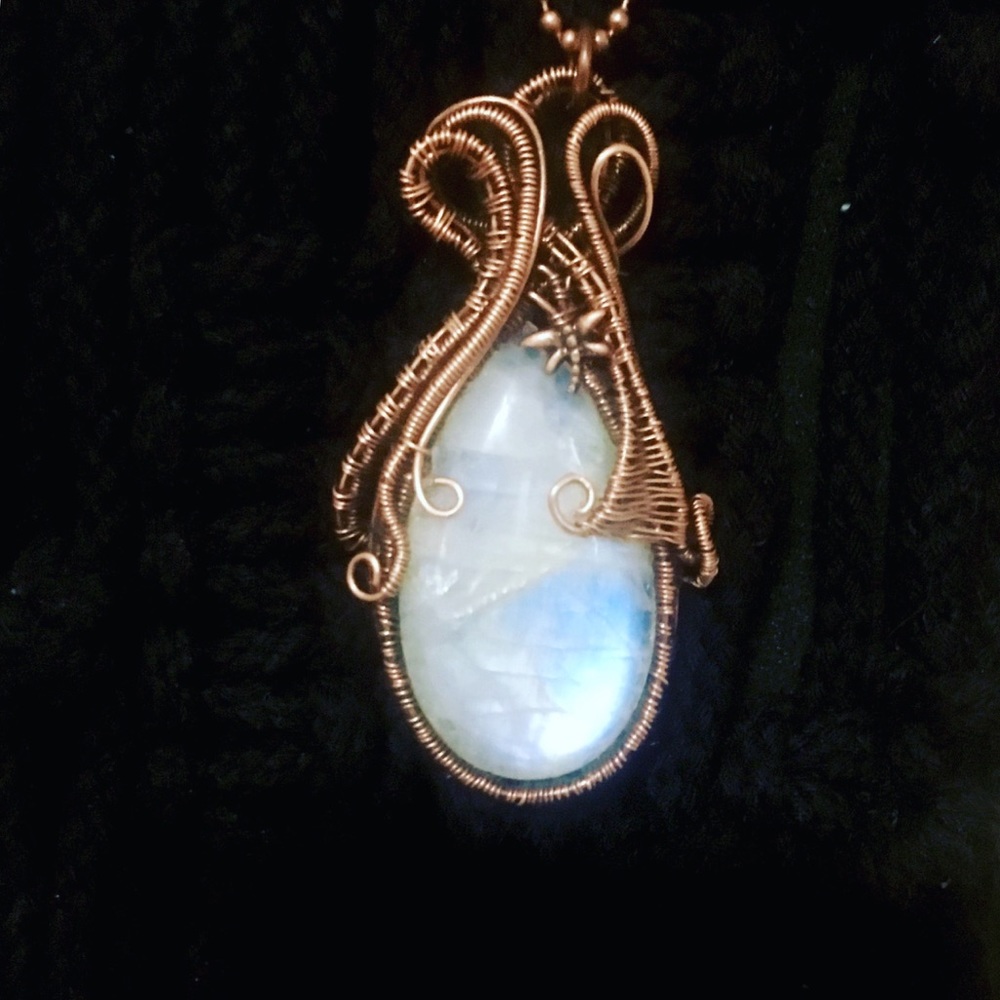 Large Moonstone Wire Weaved Pendant Necklace